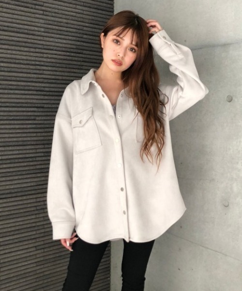 ENVYM(アンビー)の「フェイクレザーSHJK(デニムジャケット・レディース・グレー/ホワイト/ブラック・FREE)」の9枚目の写真