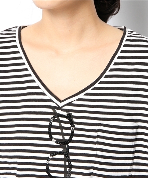 DISCOAT（ディスコート）の「【Discoat】スパンコールメガネVネックT（Tシャツ/カットソー・レディース・オフホワイト/グレー/ブラック/その他19・ﾌﾘ-）」の11枚目の写真