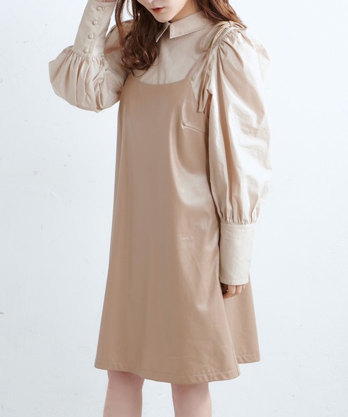 one after another NICE CLAUP（ワンアフターアナザーナイスクラップ）の「ブラウスセットミニキャミワンピース（ワンピース・レディース・ブラック/ブラック系その他/ベージュ/レオパード・FREE）」の4枚目の写真