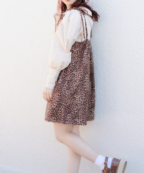one after another NICE CLAUP（ワンアフターアナザーナイスクラップ）の「ブラウスセットミニキャミワンピース（ワンピース・レディース・ブラック/ブラック系その他/ベージュ/レオパード・FREE）」の14枚目の写真