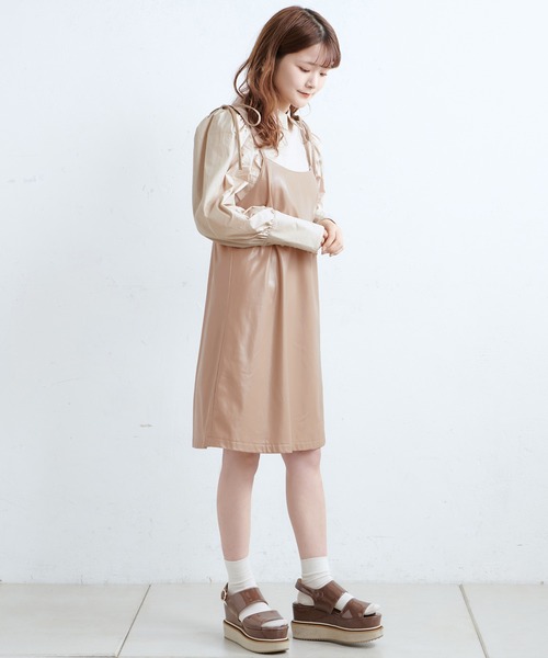 one after another NICE CLAUP（ワンアフターアナザーナイスクラップ）の「ブラウスセットミニキャミワンピース（ワンピース・レディース・ブラック/ブラック系その他/ベージュ/レオパード・FREE）」の21枚目の写真