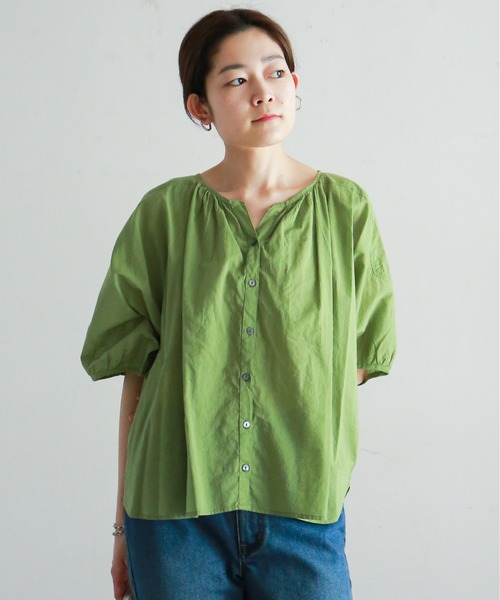 NOMBRE IMPAIR（ノンブルアンペール）の「インドコットンボイル ドルマンブラウス（シャツ/ブラウス・レディース・ホワイト/グリーン・FREE）」の2枚目の写真