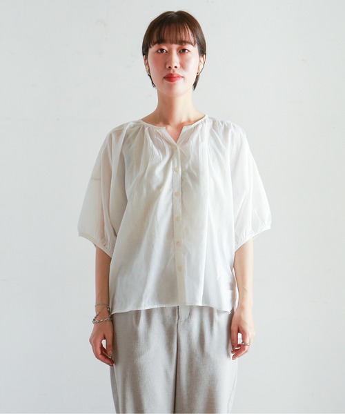 NOMBRE IMPAIR（ノンブルアンペール）の「インドコットンボイル ドルマンブラウス（シャツ/ブラウス・レディース・ホワイト/グリーン・FREE）」の9枚目の写真