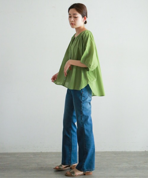 NOMBRE IMPAIR（ノンブルアンペール）の「インドコットンボイル ドルマンブラウス（シャツ/ブラウス・レディース・ホワイト/グリーン・FREE）」の16枚目の写真