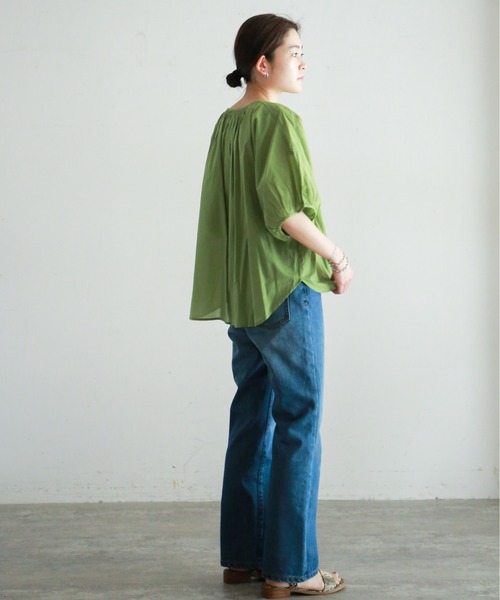 NOMBRE IMPAIR（ノンブルアンペール）の「インドコットンボイル ドルマンブラウス（シャツ/ブラウス・レディース・ホワイト/グリーン・FREE）」の17枚目の写真