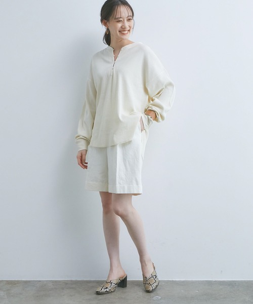 VIS（ビス）の「チャイナ風スリットネックワッフルプルオーバー（T