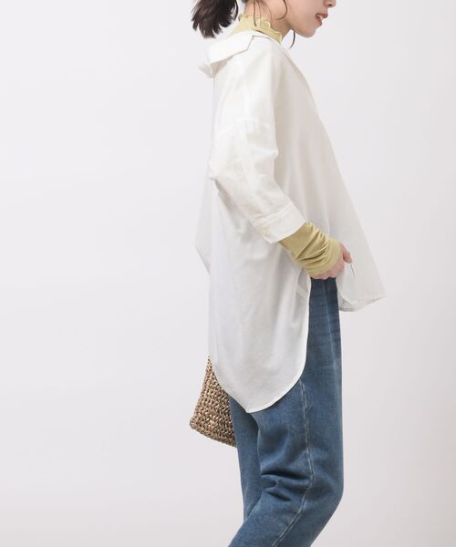 rps（アールピーエス）の「テンセル綿麻７分袖シャツ（シャツ/ブラウス・レディース・ライトカーキ/オフホワイト/グレイッシュベージュ/ブルー/ストライプ/チェック・M/フリー）」の8枚目の写真