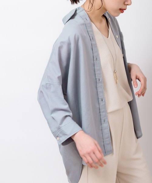 rps（アールピーエス）の「テンセル綿麻７分袖シャツ（シャツ/ブラウス・レディース・ライトカーキ/オフホワイト/グレイッシュベージュ/ブルー/ストライプ/チェック・M/フリー）」の4枚目の写真