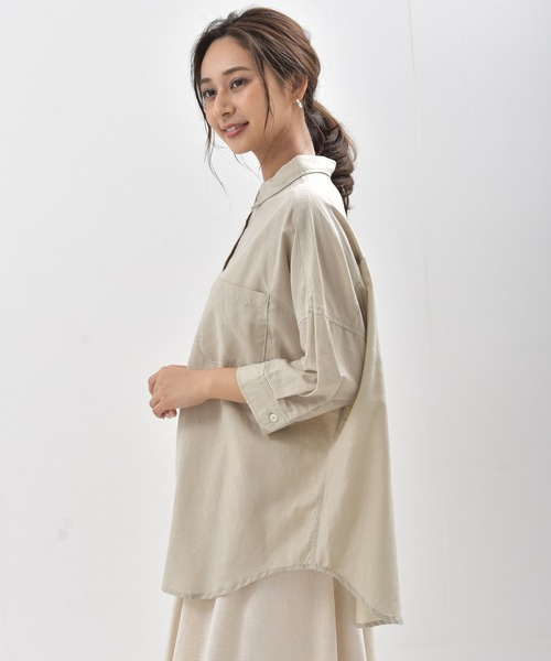 rps（アールピーエス）の「テンセル綿麻７分袖シャツ（シャツ/ブラウス・レディース・ライトカーキ/オフホワイト/グレイッシュベージュ/ブルー/ストライプ/チェック・M/フリー）」の17枚目の写真