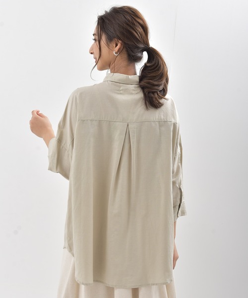 rps（アールピーエス）の「テンセル綿麻７分袖シャツ（シャツ/ブラウス・レディース・ライトカーキ/オフホワイト/グレイッシュベージュ/ブルー/ストライプ/チェック・M/フリー）」の18枚目の写真