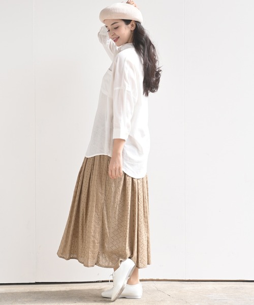 rps（アールピーエス）の「テンセル綿麻７分袖シャツ（シャツ/ブラウス・レディース・ライトカーキ/オフホワイト/グレイッシュベージュ/ブルー/ストライプ/チェック・M/フリー）」の19枚目の写真