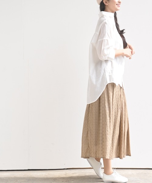 rps（アールピーエス）の「テンセル綿麻７分袖シャツ（シャツ/ブラウス・レディース・ライトカーキ/オフホワイト/グレイッシュベージュ/ブルー/ストライプ/チェック・M/フリー）」の21枚目の写真