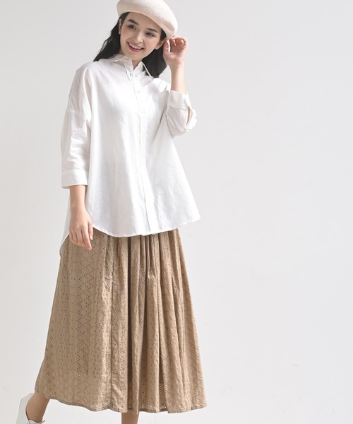 rps（アールピーエス）の「テンセル綿麻７分袖シャツ（シャツ/ブラウス・レディース・ライトカーキ/オフホワイト/グレイッシュベージュ/ブルー/ストライプ/チェック・M/フリー）」の22枚目の写真