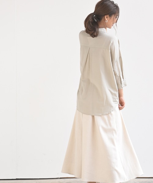 rps（アールピーエス）の「テンセル綿麻７分袖シャツ（シャツ/ブラウス・レディース・ライトカーキ/オフホワイト/グレイッシュベージュ/ブルー/ストライプ/チェック・M/フリー）」の9枚目の写真