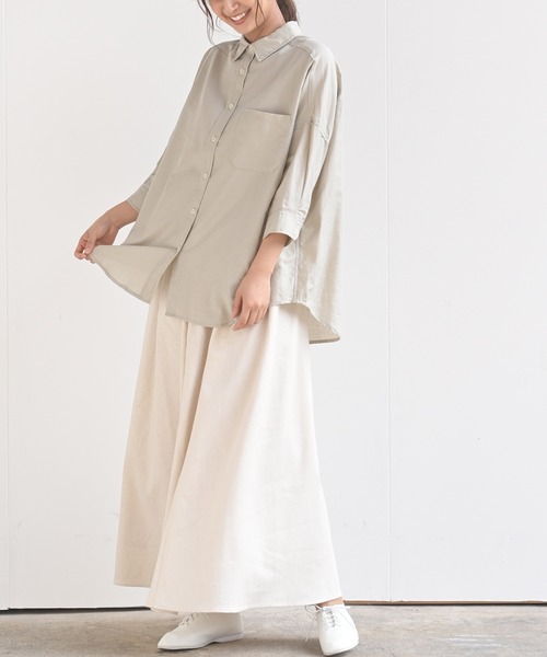 rps（アールピーエス）の「テンセル綿麻７分袖シャツ（シャツ/ブラウス・レディース・ライトカーキ/オフホワイト/グレイッシュベージュ/ブルー/ストライプ/チェック・M/フリー）」の10枚目の写真