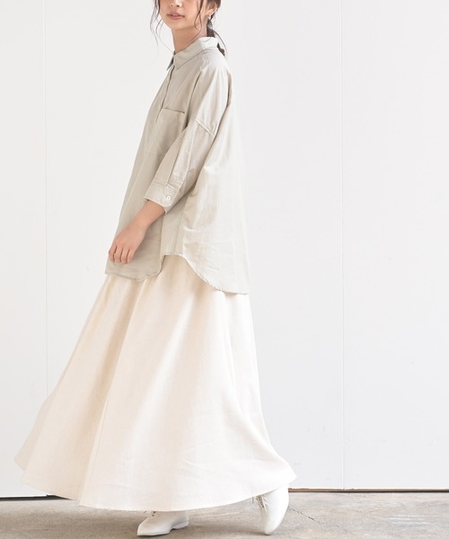 rps（アールピーエス）の「テンセル綿麻７分袖シャツ（シャツ/ブラウス・レディース・ライトカーキ/オフホワイト/グレイッシュベージュ/ブルー/ストライプ/チェック・M/フリー）」の11枚目の写真