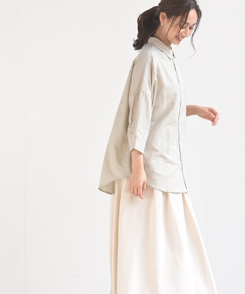 rps（アールピーエス）の「テンセル綿麻７分袖シャツ（シャツ/ブラウス・レディース・ライトカーキ/オフホワイト/グレイッシュベージュ/ブルー/ストライプ/チェック・M/フリー）」の12枚目の写真