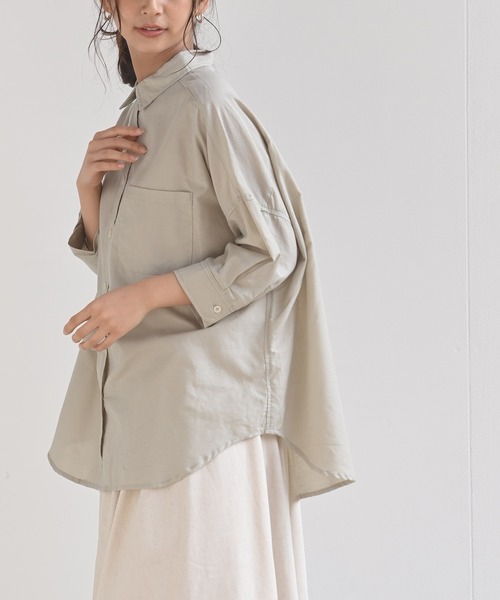 rps（アールピーエス）の「テンセル綿麻７分袖シャツ（シャツ/ブラウス・レディース・ライトカーキ/オフホワイト/グレイッシュベージュ/ブルー/ストライプ/チェック・M/フリー）」の13枚目の写真