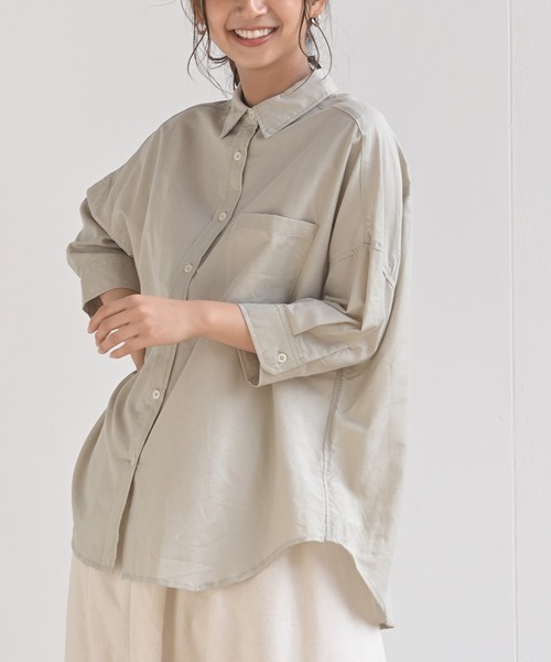 rps（アールピーエス）の「テンセル綿麻７分袖シャツ（シャツ/ブラウス・レディース・ライトカーキ/オフホワイト/グレイッシュベージュ/ブルー/ストライプ/チェック・M/フリー）」の14枚目の写真