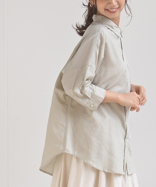 rps（アールピーエス）の「テンセル綿麻７分袖シャツ（シャツ/ブラウス・レディース・ライトカーキ/オフホワイト/グレイッシュベージュ/ブルー/ストライプ/チェック・M/フリー）」の15枚目の写真