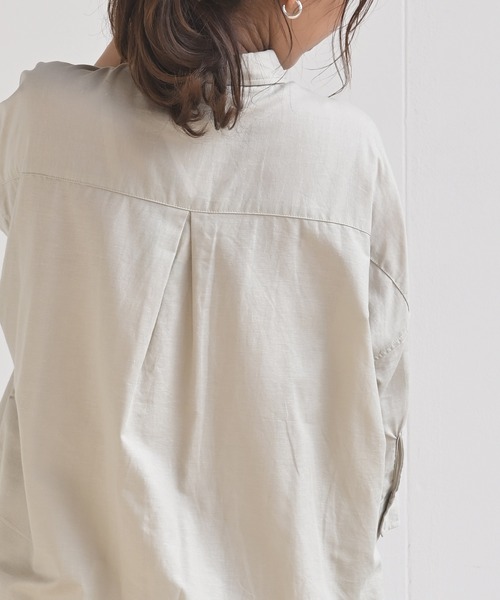 rps（アールピーエス）の「テンセル綿麻７分袖シャツ（シャツ/ブラウス・レディース・ライトカーキ/オフホワイト/グレイッシュベージュ/ブルー/ストライプ/チェック・M/フリー）」の16枚目の写真