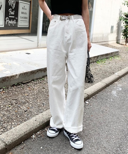 RASVOA（ラスボア）の「ルーズデニムワイドパンツ／カツラギパンツ（デニムパンツ・レディース・オフホワイト/ブラック・S/M）」の5枚目の写真