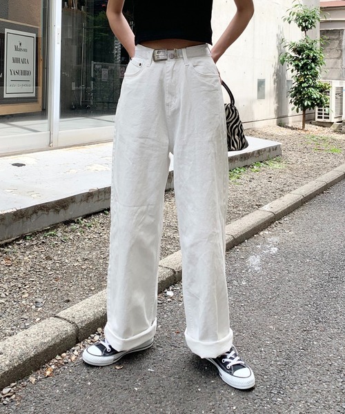 RASVOA（ラスボア）の「ルーズデニムワイドパンツ／カツラギパンツ（デニムパンツ・レディース・オフホワイト/ブラック・S/M）」の6枚目の写真