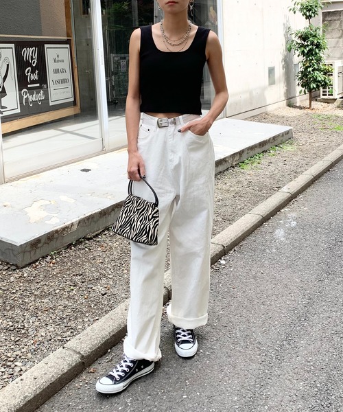 RASVOA（ラスボア）の「ルーズデニムワイドパンツ／カツラギパンツ（デニムパンツ・レディース・オフホワイト/ブラック・S/M）」の7枚目の写真