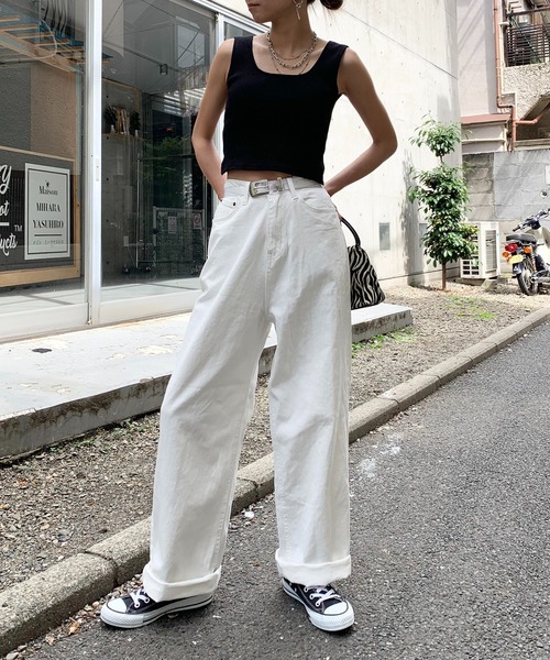 RASVOA（ラスボア）の「ルーズデニムワイドパンツ／カツラギパンツ（デニムパンツ・レディース・オフホワイト/ブラック・S/M）」の8枚目の写真