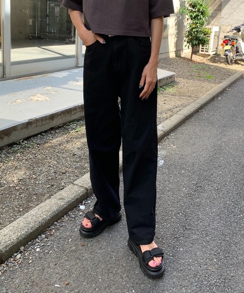 RASVOA（ラスボア）の「ルーズデニムワイドパンツ／カツラギパンツ（デニムパンツ・レディース・オフホワイト/ブラック・S/M）」の10枚目の写真