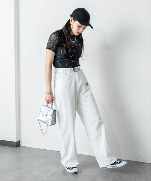 RASVOA（ラスボア）の「ルーズデニムワイドパンツ／カツラギパンツ（デニムパンツ・レディース・オフホワイト/ブラック・S/M）」の14枚目の写真