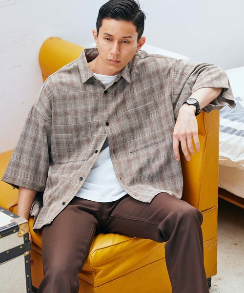 BARK MANHATTAN(バークマンハッタン)の「テックリネン オーバーサイズ 半袖CPOシャツ レギュラカラーシャツ(シャツ/ブラウス・メンズ・ブラック/ベージュ/ネイビー/モスグリーン/ブラウン系その他/ベージュ系その他/グレイッシュブルー・M/L)」の10枚目の写真