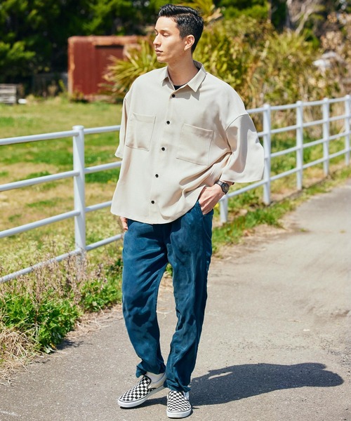 BARK MANHATTAN(バークマンハッタン)の「テックリネン オーバーサイズ 半袖CPOシャツ レギュラカラーシャツ(シャツ/ブラウス・メンズ・ブラック/ベージュ/ネイビー/モスグリーン/ブラウン系その他/ベージュ系その他/グレイッシュブルー・M/L)」の13枚目の写真