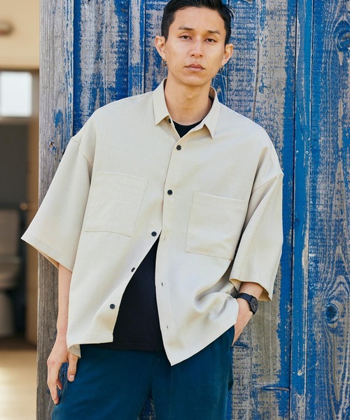 BARK MANHATTAN(バークマンハッタン)の「テックリネン オーバーサイズ 半袖CPOシャツ レギュラカラーシャツ(シャツ/ブラウス・メンズ・ブラック/ベージュ/ネイビー/モスグリーン/ブラウン系その他/ベージュ系その他/グレイッシュブルー・M/L)」の12枚目の写真