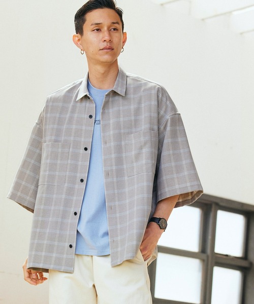 BARK MANHATTAN(バークマンハッタン)の「テックリネン オーバーサイズ 半袖CPOシャツ レギュラカラーシャツ(シャツ/ブラウス・メンズ・ブラック/ベージュ/ネイビー/モスグリーン/ブラウン系その他/ベージュ系その他/グレイッシュブルー・M/L)」の14枚目の写真