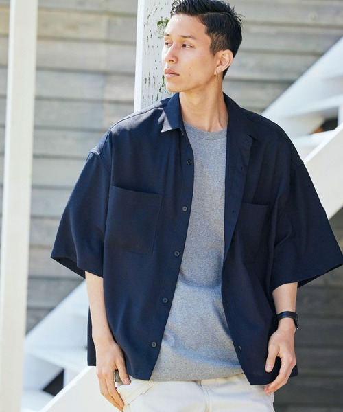 BARK MANHATTAN(バークマンハッタン)の「テックリネン オーバーサイズ 半袖CPOシャツ レギュラカラーシャツ(シャツ/ブラウス・メンズ・ブラック/ベージュ/ネイビー/モスグリーン/ブラウン系その他/ベージュ系その他/グレイッシュブルー・M/L)」の18枚目の写真