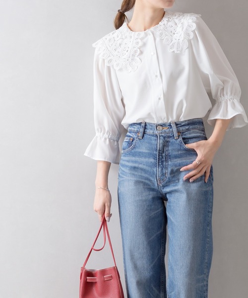 SpRay（スプレイ）の「レース衿５分袖ブラウス（シャツ/ブラウス・レディース・オフホワイト/ブラック/ブラック系その他・FREE）」の2枚目の写真