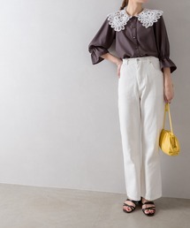レース衿5分袖ブラウス