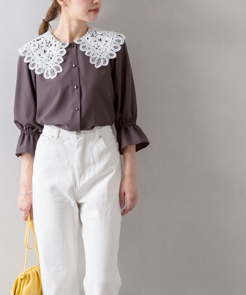 SpRay（スプレイ）の「レース衿５分袖ブラウス（シャツ/ブラウス・レディース・オフホワイト/ブラック/ブラック系その他・FREE）」の4枚目の写真