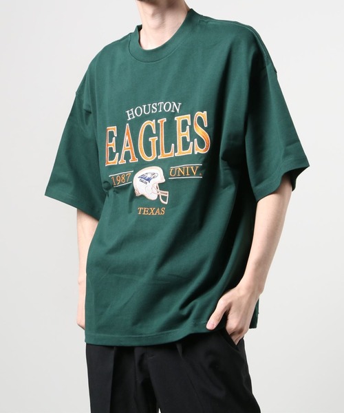 WEGO(ウィゴー)の「WEGO/ビンテージロゴ刺繍ビッグシルエット5分袖Tシャツ(Tシャツ/カットソー・メンズ・ネイビー/イエロー/ダークグリーン/イエロー系その他/グリーン系その他/ブルー/パープル・MEDIUM/LARGE)」の3枚目の写真