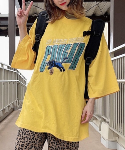 WEGO(ウィゴー)の「WEGO/ビンテージロゴ刺繍ビッグシルエット5分袖Tシャツ(Tシャツ/カットソー・メンズ・ネイビー/イエロー/ダークグリーン/イエロー系その他/グリーン系その他/ブルー/パープル・MEDIUM/LARGE)」の1枚目の写真