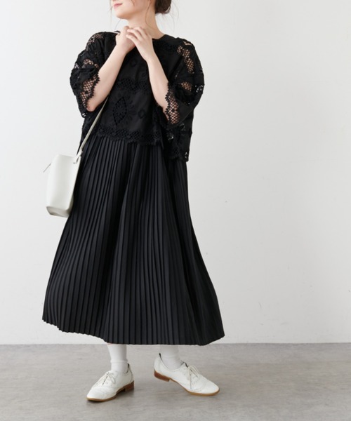 PUAL CE CIN（ピュアルセシン）の「ノースリーブプリーツワンピース（ワンピース・レディース・ブラック/オートミール・FREE）」の7枚目の写真