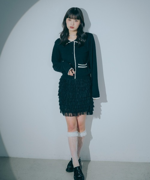 Romansual（ロマンシュアル）の「Romansual/ティアードレースタイトミニスカート（スカート・レディース・ブラック/オフホワイト・FREE）」の2枚目の写真