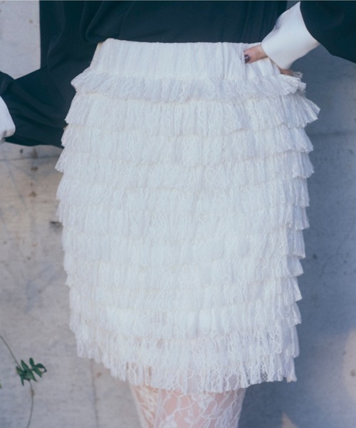 Romansual（ロマンシュアル）の「Romansual/ティアードレースタイトミニスカート（スカート・レディース・ブラック/オフホワイト・FREE）」の8枚目の写真