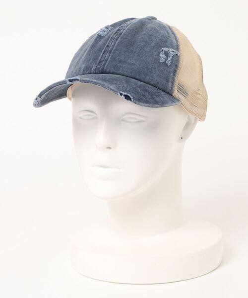 STYLEBLOCK（スタイルブロック）の「ダメージ加工メッシュキャップ（キャップ・レディース・グレー/カーキ/ピンク/イエロー/オレンジ/グリーン/カモフラージュ/ワインレッド/ブラック×ブラック/ブルー系その他/レッド系その他/レオパード/ネイビー・FREE）」の7枚目の写真