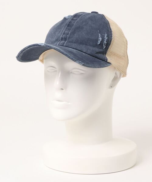 STYLEBLOCK（スタイルブロック）の「ダメージ加工メッシュキャップ（キャップ・レディース・グレー/カーキ/ピンク/イエロー/オレンジ/グリーン/カモフラージュ/ワインレッド/ブラック×ブラック/ブルー系その他/レッド系その他/レオパード/ネイビー・FREE）」の6枚目の写真