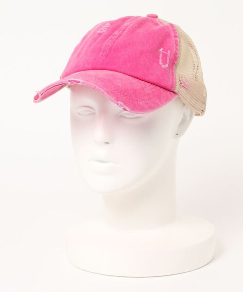 STYLEBLOCK（スタイルブロック）の「ダメージ加工メッシュキャップ（キャップ・レディース・グレー/カーキ/ピンク/イエロー/オレンジ/グリーン/カモフラージュ/ワインレッド/ブラック×ブラック/ブルー系その他/レッド系その他/レオパード/ネイビー・FREE）」の10枚目の写真