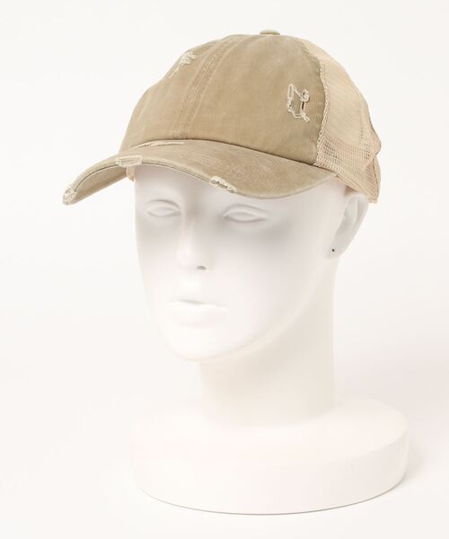 STYLEBLOCK（スタイルブロック）の「ダメージ加工メッシュキャップ（キャップ・レディース・グレー/カーキ/ピンク/イエロー/オレンジ/グリーン/カモフラージュ/ワインレッド/ブラック×ブラック/ブルー系その他/レッド系その他/レオパード/ネイビー・FREE）」の4枚目の写真