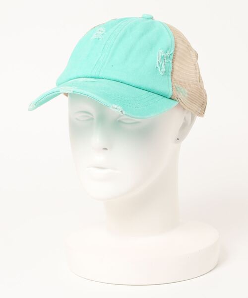 STYLEBLOCK（スタイルブロック）の「ダメージ加工メッシュキャップ（キャップ・レディース・グレー/カーキ/ピンク/イエロー/オレンジ/グリーン/カモフラージュ/ワインレッド/ブラック×ブラック/ブルー系その他/レッド系その他/レオパード/ネイビー・FREE）」の5枚目の写真