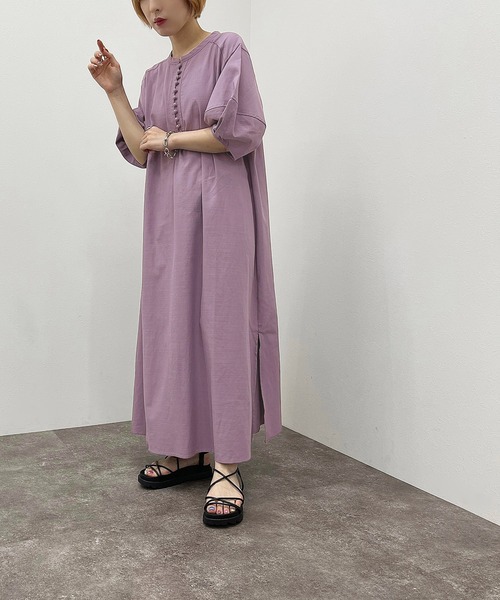 apres jour mignon(アプレジュールミニョン)の「バンドカラーランタンスリーブワンピース【ZOZOTOWN限定アイテム】(ワンピース・レディース・イエロー/パープル/オフホワイト・フリー/X-LARGE)」の3枚目の写真